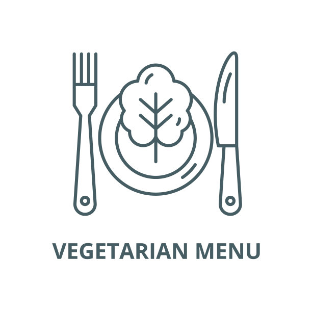 素食菜单矢量线图标、线性概念、轮廓符号、符号图片下载