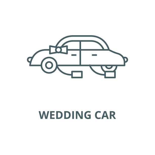 婚纱车矢量线图标，线性概念，轮廓标志，符号图片下载