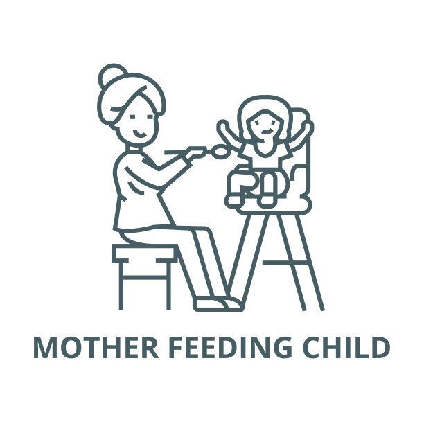 母亲喂孩子矢量线图标，线性概念，轮廓符号，符号图片下载