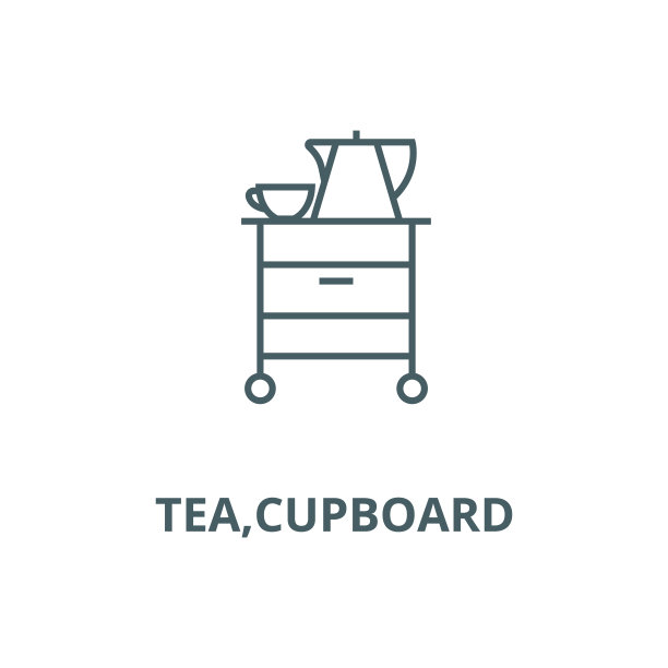 茶叶、碗柜矢量线图标、线形概念、轮廓符号、符号图片下载