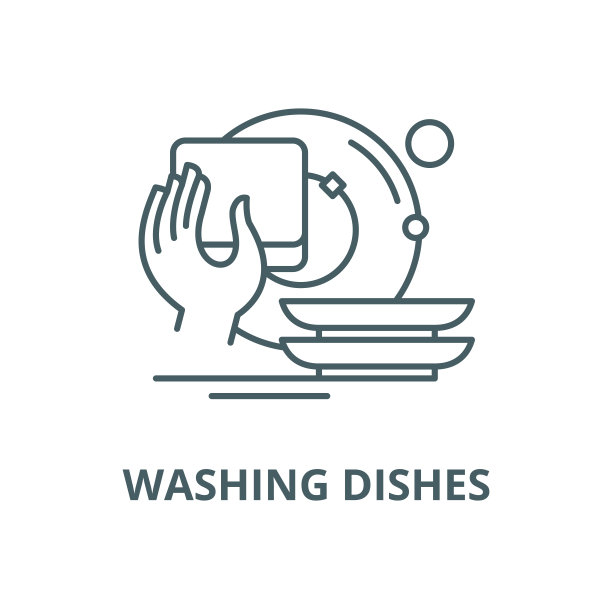 洗碗矢量线图标，线性概念，轮廓符号，符号图片下载