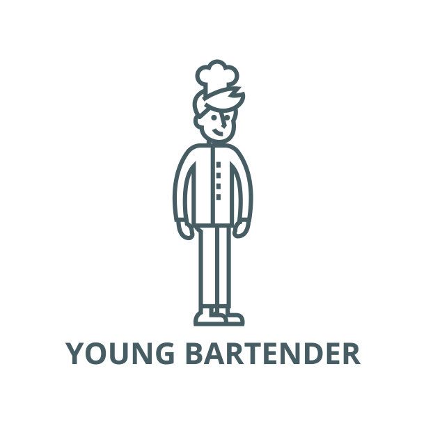 年轻的调酒师矢量线条图标，线条概念，轮廓符号，符号图片下载