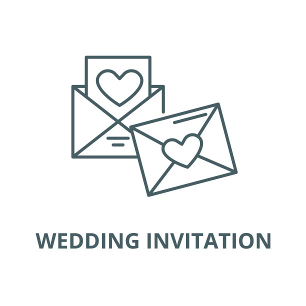 婚礼请柬矢量线图标，线性概念，轮廓标志，符号图片下载