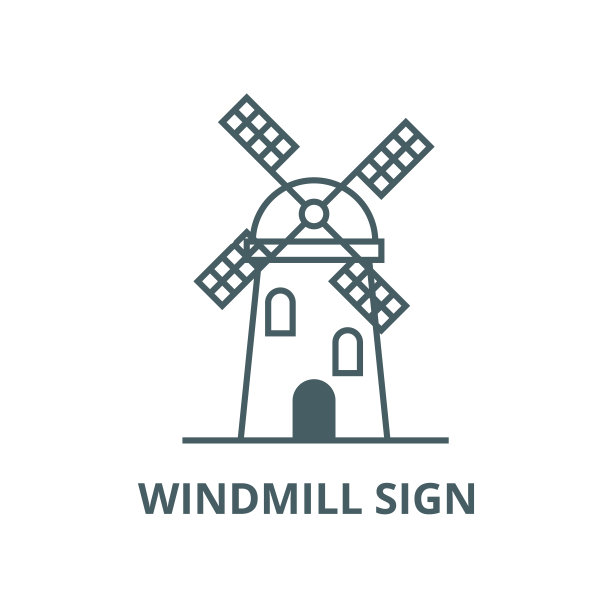 风车符号矢量线图标、线性概念、轮廓符号、符号图片下载