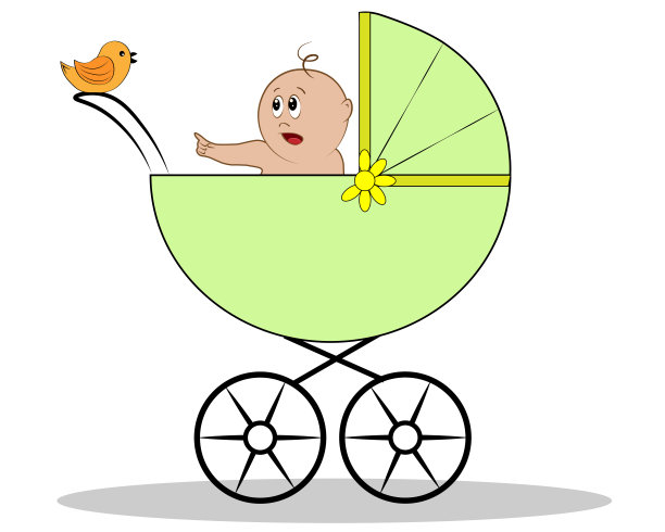 婴儿车里的婴儿抱着一只鸟图片下载