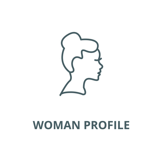 女性剖面矢量线图标，线性概念，轮廓符号，符号图片下载