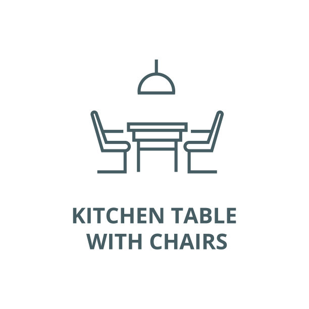厨房桌椅矢量线图标，线性概念，轮廓符号，符号图片下载