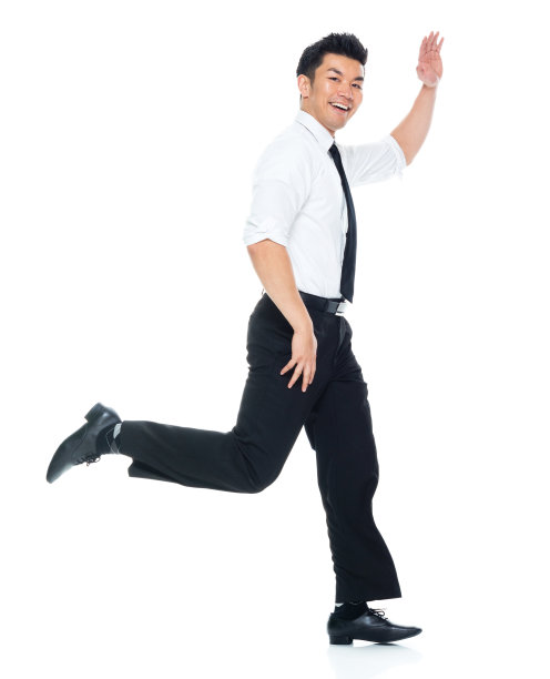 英俊的亚洲商人-跑和挥手图片下载