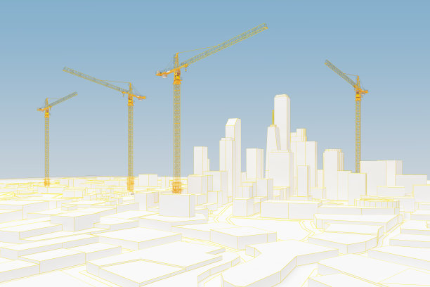 低聚城市的起重机群图片下载