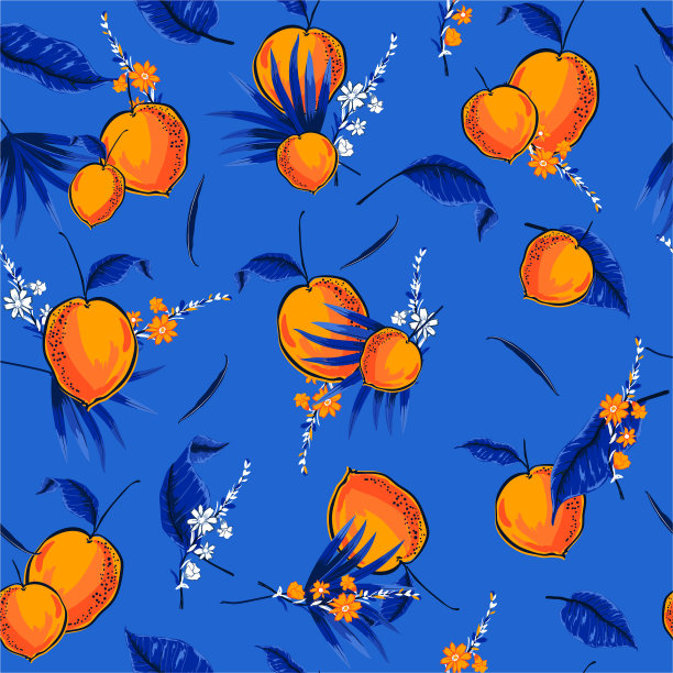色彩缤纷的夏季橙色与清新的热带心情无缝模式插画在矢量设计时装，织物，网页，壁纸和所有印花图片下载