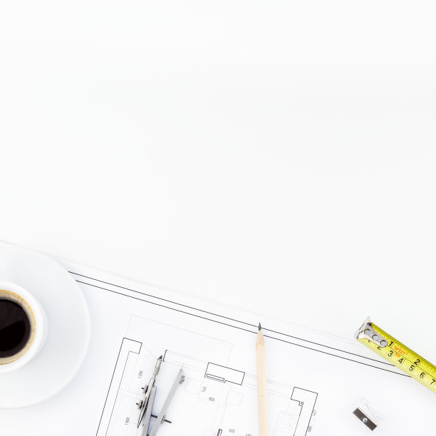 室内设计师桌子工作场所与房子的计划图片下载