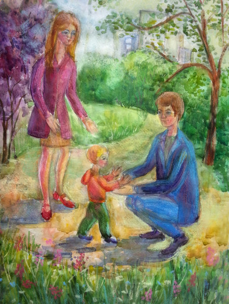 幸福的家庭和宝宝在公园散步图片下载