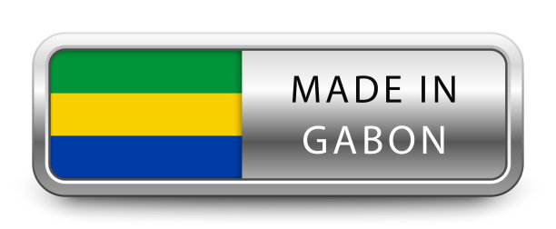 加蓬制造的金属徽章，白色背景上孤立的国旗图片下载