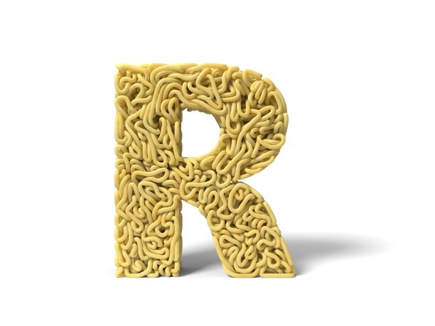 R字母形状的面条。用来烹饪的卷意大利面。三维演示图片下载