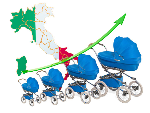 意大利不断增长的出生率，概念。3D渲染孤立的白色背景图片下载