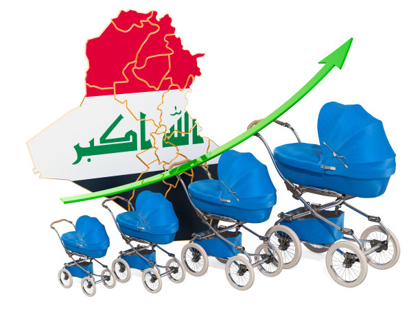 伊拉克不断增长的出生率，概念。3D渲染孤立的白色背景图片下载