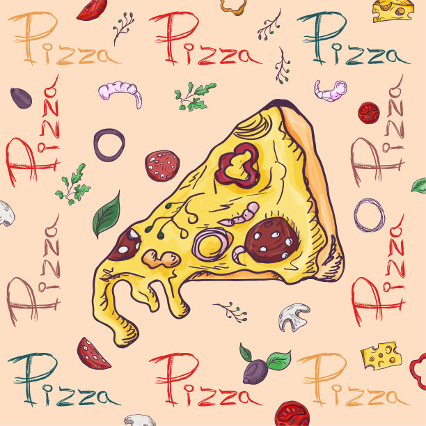 轮廓彩色封面_10_背景插图，以意大利菜披萨为主题，用于装饰和配料设计贴纸图片下载
