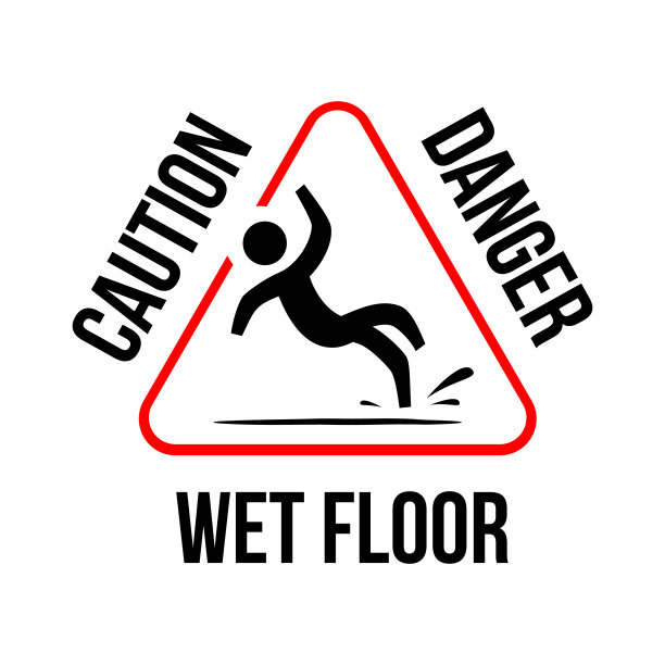 小心地滑警示牌。现代圆润风格的黄色三角形和跌倒的人图片下载