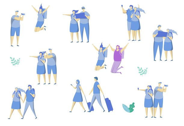 旅行夫妇图标设置，矢量平面孤立的插图图片下载