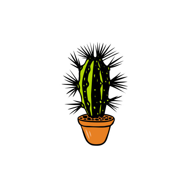 图标仙人掌手绘风格与颜色。蜡样草图，用于不同的设计。图片下载