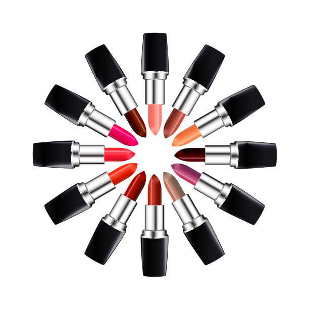 口红开管圈。不同颜色的口红围成一个圈。孤立在白色的。图片下载