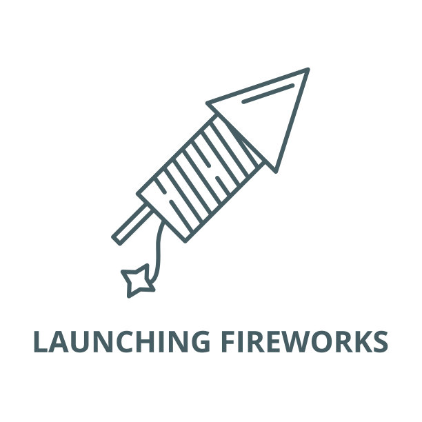 发射烟花矢量线形图标、线形概念、轮廓符号、符号图片下载