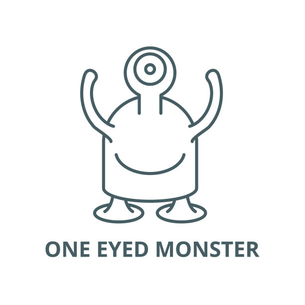 独眼怪物矢量线图标，线形概念，轮廓符号，符号图片下载