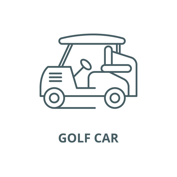 高尔夫球车矢量线图标、线性概念、轮廓标志、符号图片下载