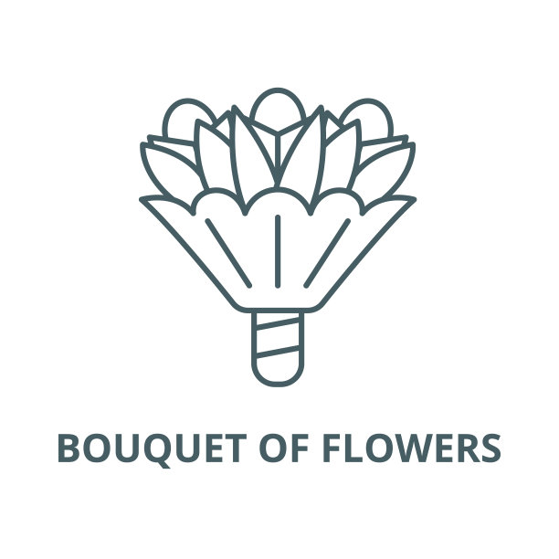 花束矢量线图标，线性概念，轮廓符号，符号图片下载
