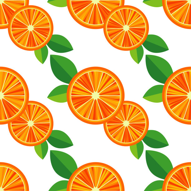 无缝图案与装饰的橙子和树叶。夏天的花园。图片下载
