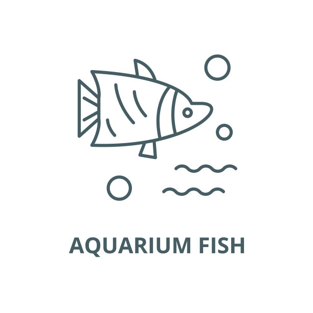 水族箱鱼类矢量线性图标、轮廓概念、线性标志图片下载