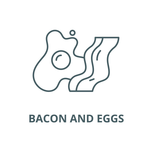 培根和鸡蛋矢量线图标，线性概念，轮廓符号，符号图片下载