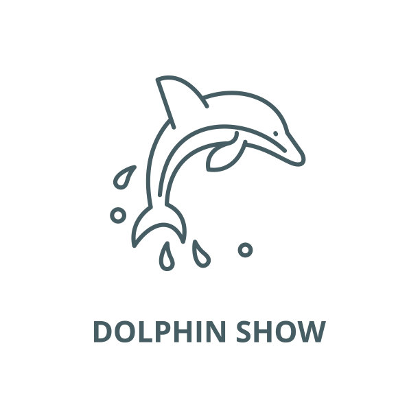海豚显示矢量线图标，线性概念，轮廓符号，符号图片下载