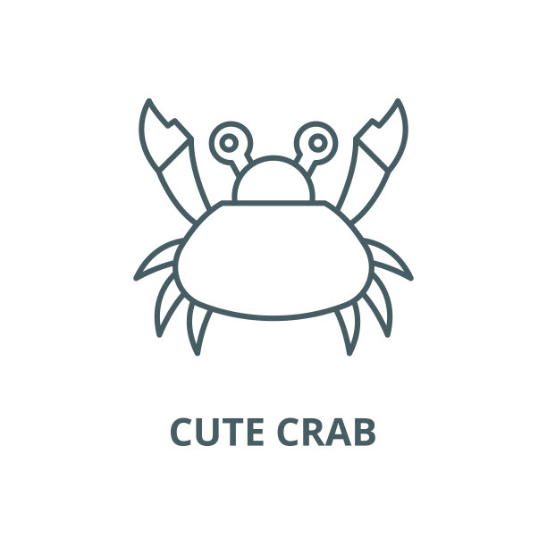 可爱的螃蟹矢量线图标，线性概念，轮廓符号，符号图片下载