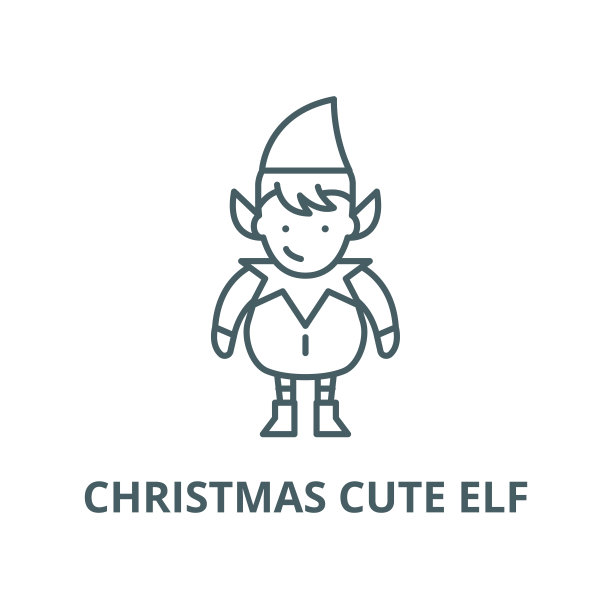 圣诞可爱精灵矢量线图标，线性概念，轮廓符号，符号图片下载