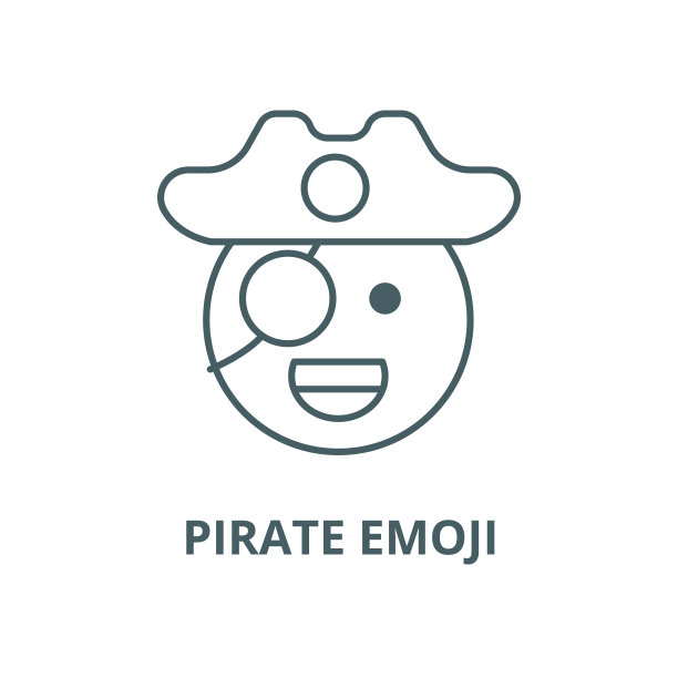 海盗表情符号矢量线图标，线性概念，轮廓符号，符号图片下载