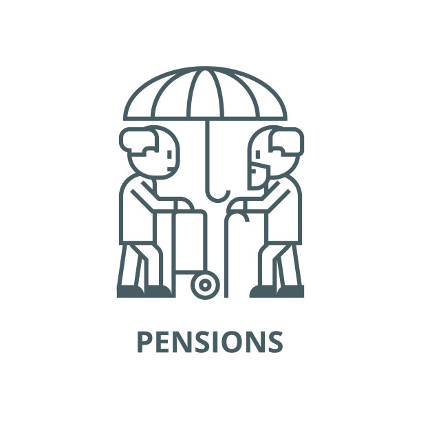 养老金，雨伞，保护，长矢量线图标，线性概念，轮廓符号，符号图片下载