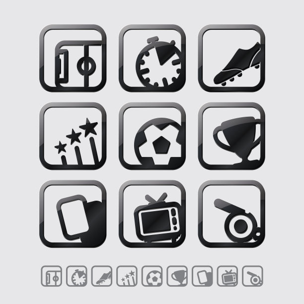 向量黑色光滑足球/足球图标设置。图片下载