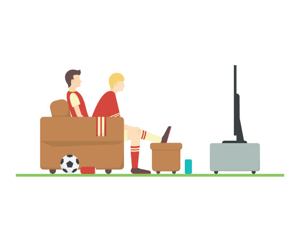 足球球迷坐在沙发上看电视比赛。图片下载