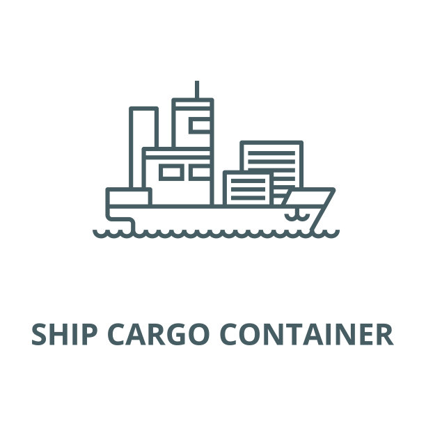 船舶货物集装箱矢量线图标、线性概念、轮廓标志、符号图片下载