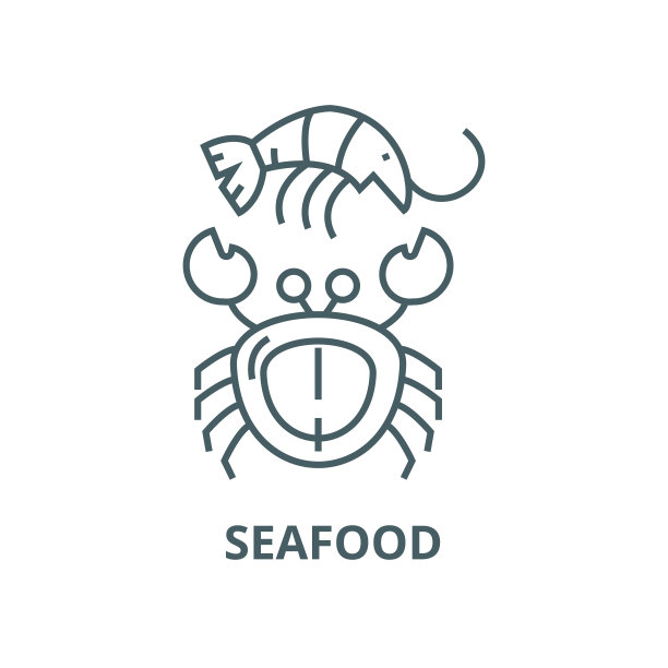 海产品矢量线图标、线形概念、轮廓符号、符号图片下载