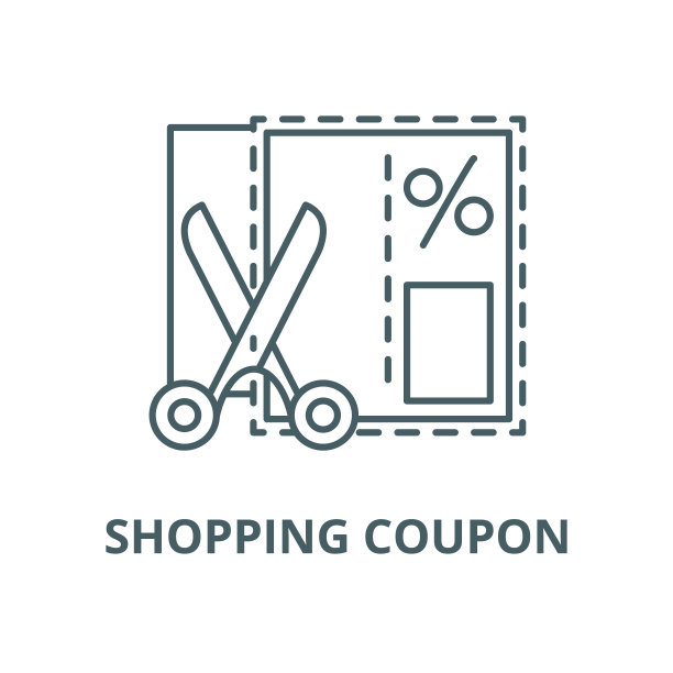 购物优惠券矢量线图标，线性概念，轮廓标志，符号图片下载