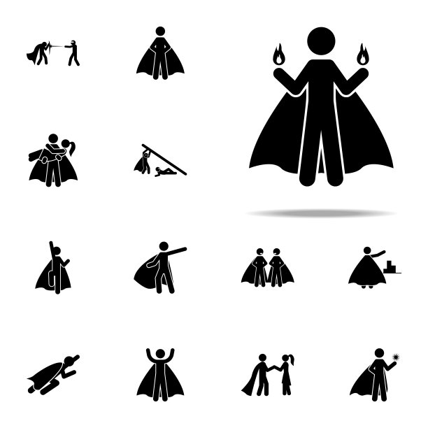 超级英雄,火图标。英雄图标通用设置为网络和移动图片下载