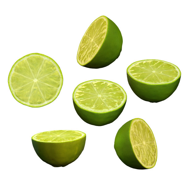 半酸橙水果白色背景多角度3d渲染图片下载