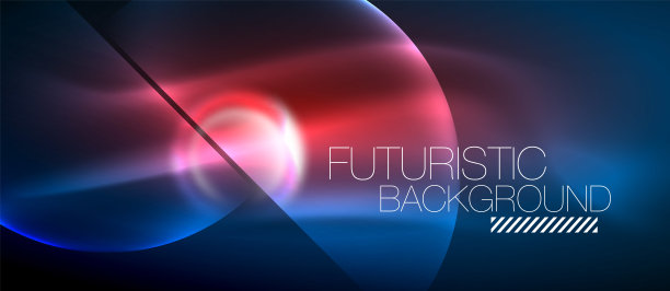 蓝色的霓虹气泡和圆形的未来主义抽象背景图片下载