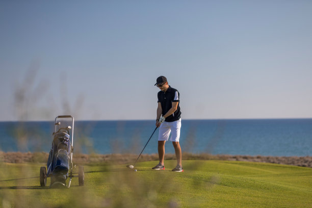 高尔夫球员看后射击球- Links高尔夫图片下载