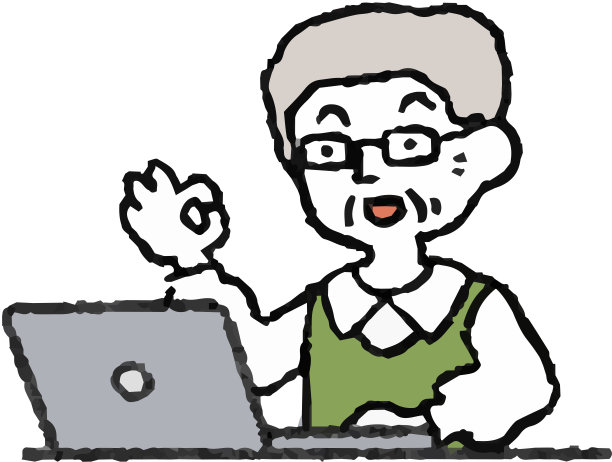 一个老年人使用电脑的类比式插图图片下载