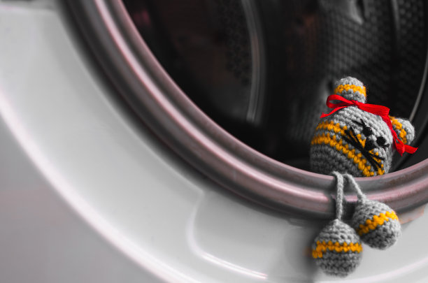 可爱的小玩具坐在洗衣机上图片下载