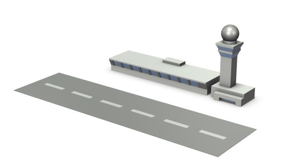 小型机场。这是一个简单模型的渲染图。白色背景。3 d演示。图片下载