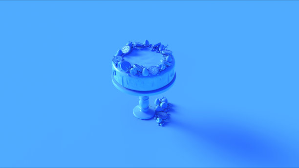 蓝色大蛋糕，草莓和饼干图片下载